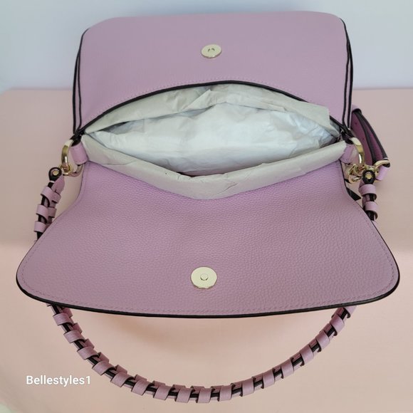 KATE SPADE Hudson Pebbled Leather Medium Flap Convertible Shoulder Bag-Lav Fst ⭐ - Picture 12 of 16